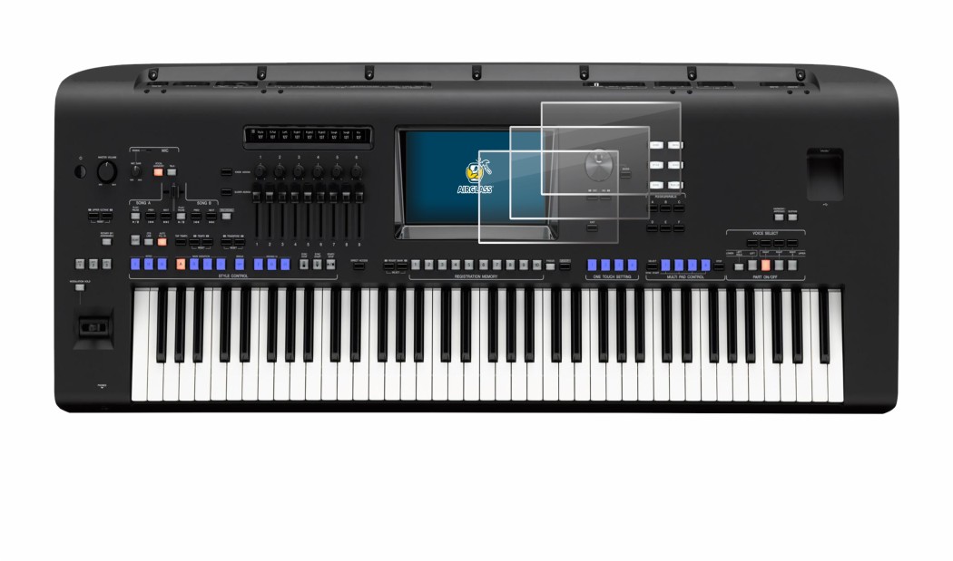 Immagine del dispositivo Yamaha Genos con un'ampia varietà di protezioni per lo schermo.