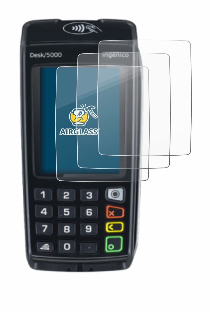 Abbildung des Geräts ingenico Desk/5000 mit einer Vielzahl des Displayschutzes.