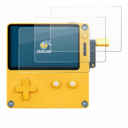 Abbildung des Geräts Panic Playdate mit einer Vielzahl des Displayschutzes.