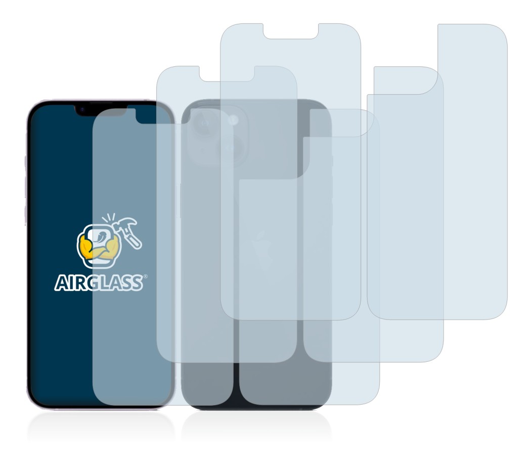 Image de l'appareil Apple iPhone 14 (Avant+Arrière) avec une grande variété de protections d'écran.