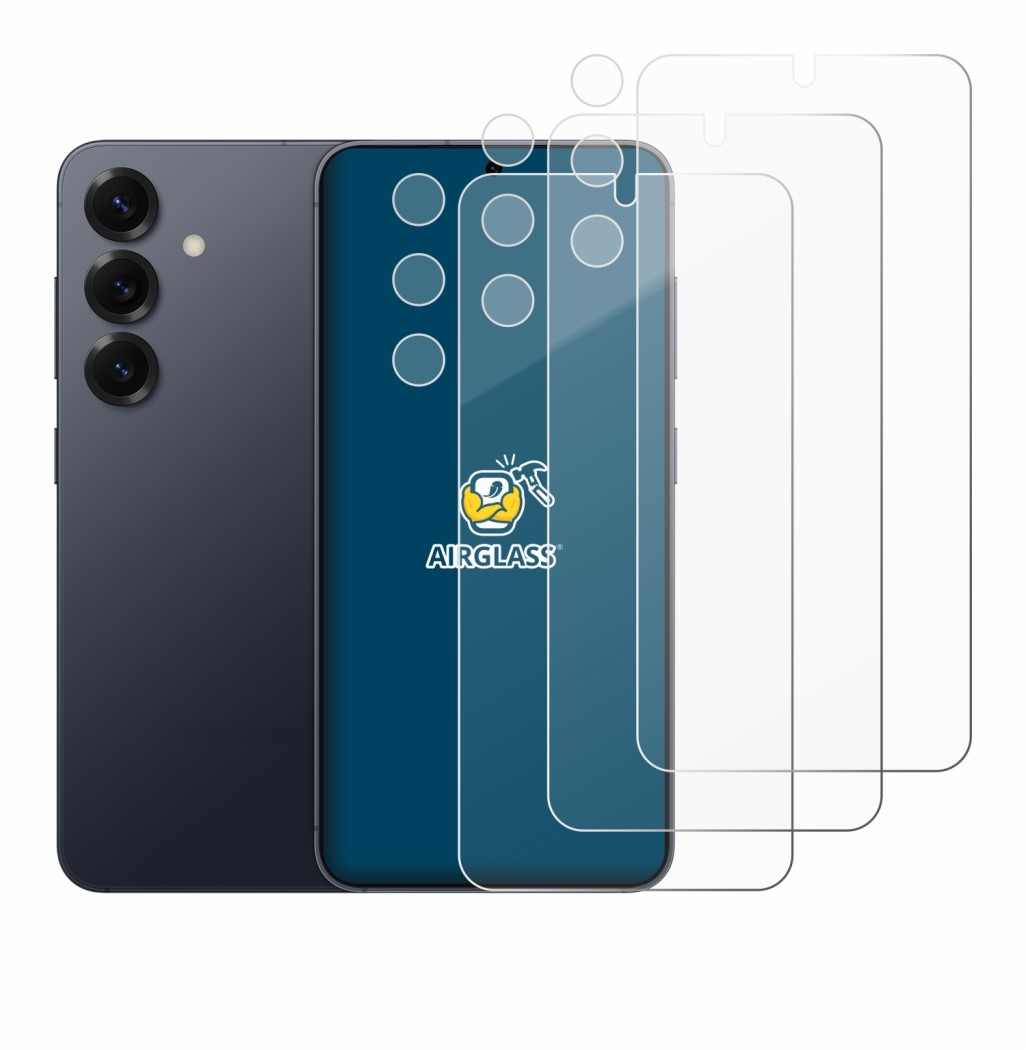 Image of the device Samsung Galaxy S25 (Front+Camera) with a wide variety of screen protectors.