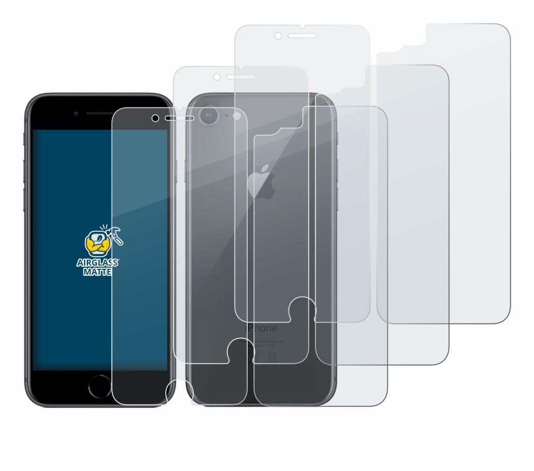 Image de l'appareil Apple iPhone 8 (Avant+Arrière) avec une grande variété de protections d'écran.