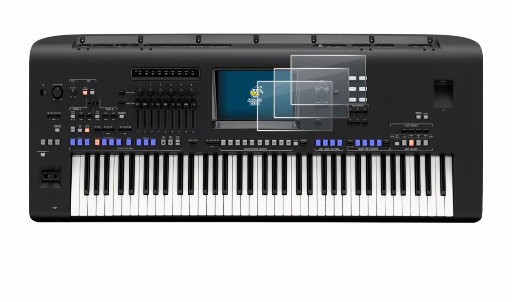 Immagine del dispositivo Yamaha Genos con un'ampia varietà di protezioni per lo schermo.