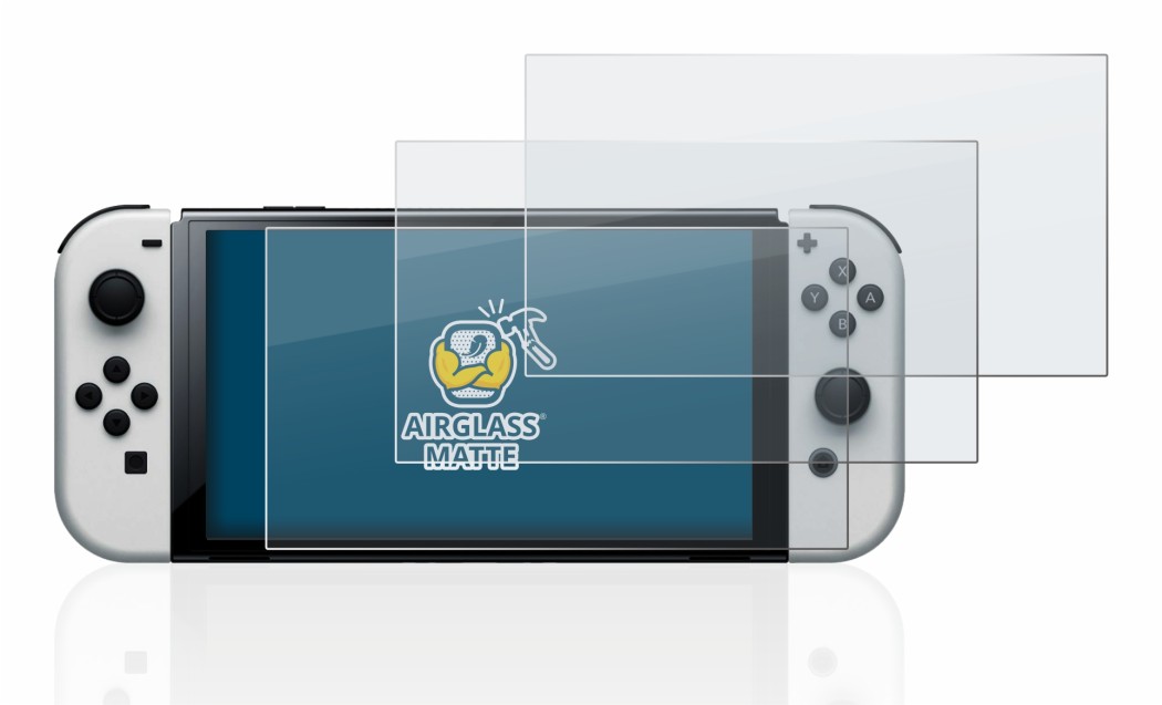 Image of the device Nintendo Switch OLED-Modell with a wide variety of screen protectors.