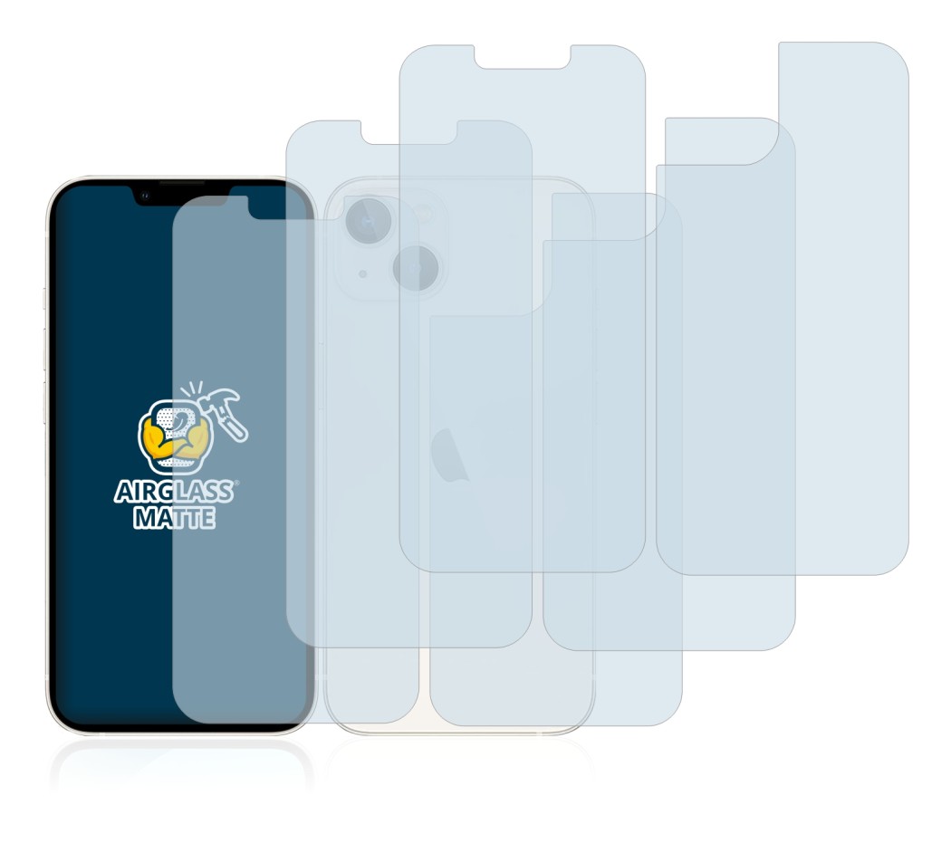 Image de l'appareil Apple iPhone 13 (Avant+Arrière) avec une grande variété de protections d'écran.