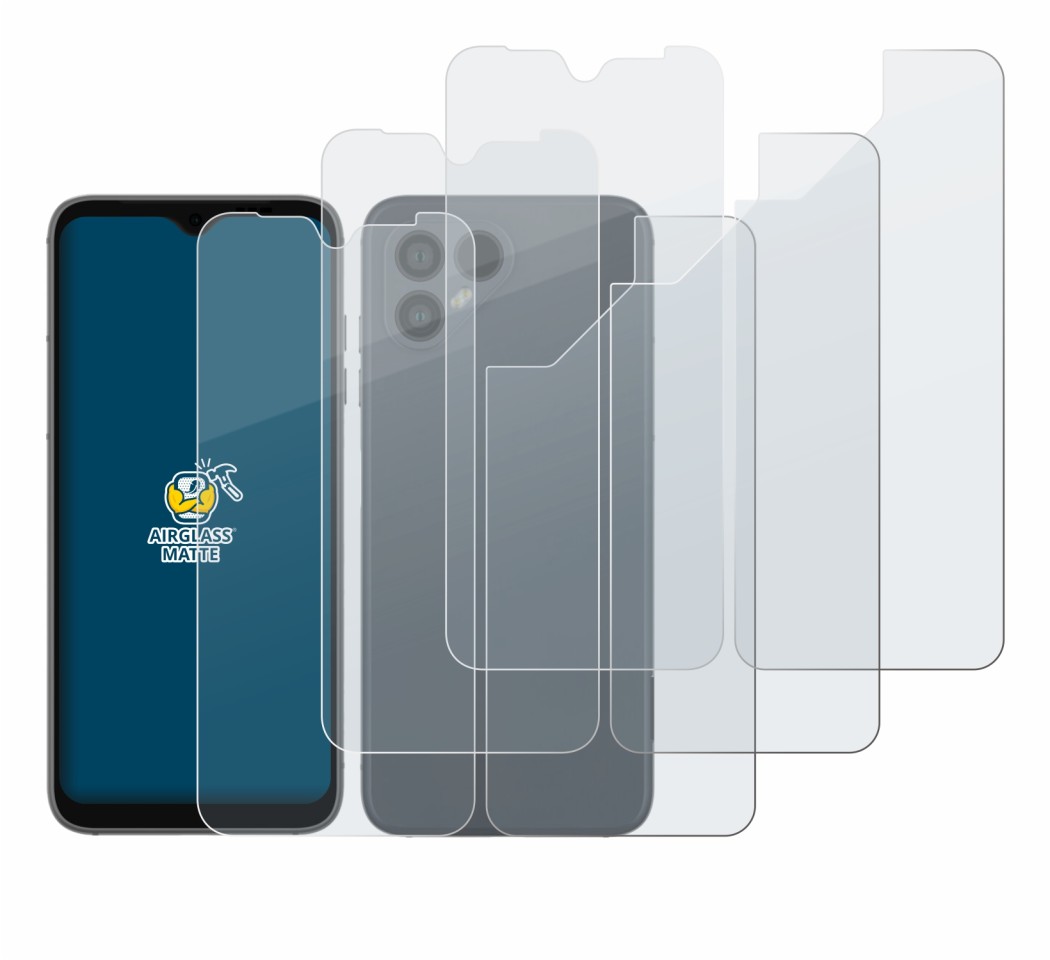 Immagine del dispositivo Fairphone 4 (Fronte+Retro) con un'ampia varietà di protezioni per lo schermo.