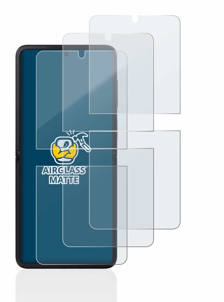 Abbildung des Geräts Oppo Find N2 Flip mit einer Vielzahl des Displayschutzes.