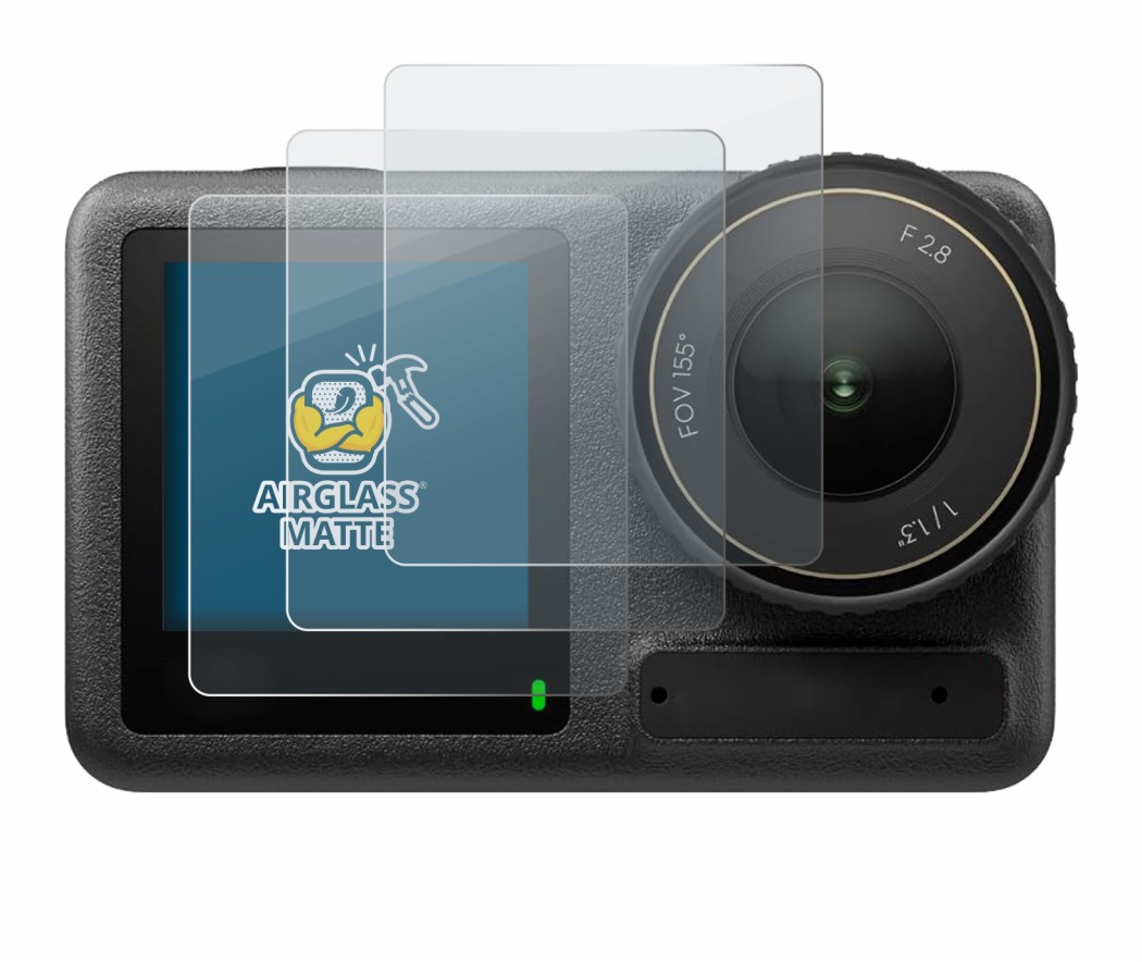 Image de l'appareil DJI Osmo Action 4 (Affichage avant) avec une grande variété de protections d'écran.