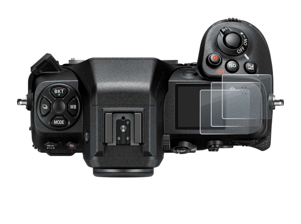Image of the device Nikon Z 8 (top plate display) with a wide variety of screen protectors.
