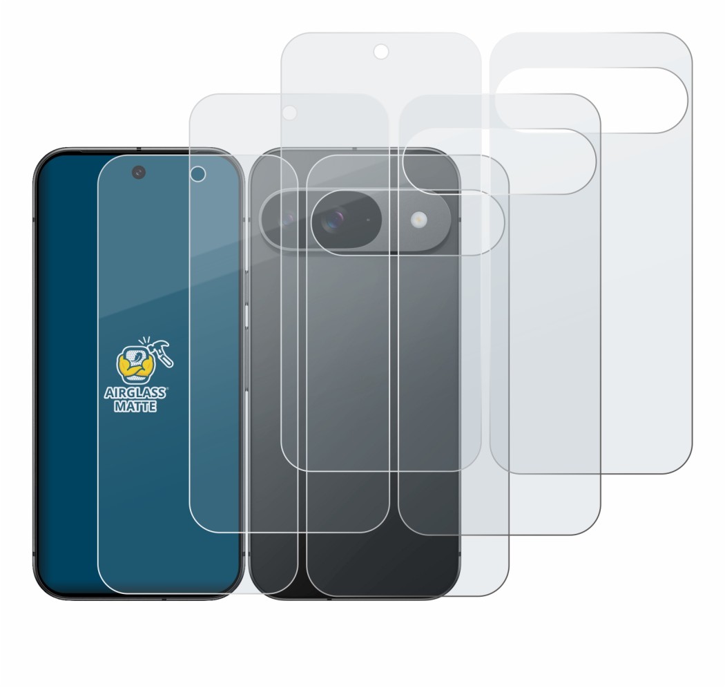 Image de l'appareil Google Pixel 9 (Avant+Arrière) avec une grande variété de protections d'écran.