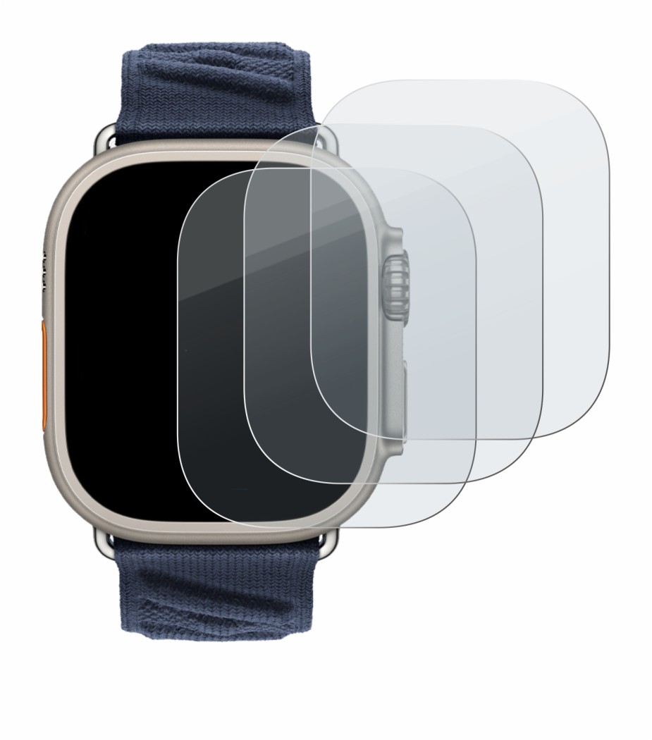 Abbildung des Geräts Apple Watch Hermès Ultra 2 mit einer Vielzahl des Displayschutzes.