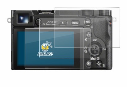 Abbildung des Geräts Sony Alpha 6000 mit einer Vielzahl des Displayschutzes.