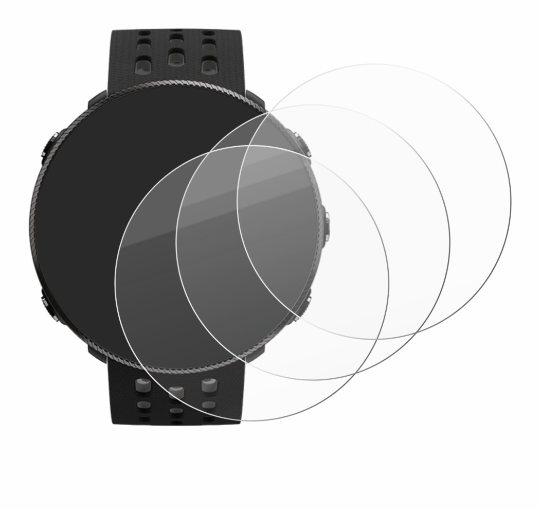 Image of the device Polar Vantage M2 with a wide variety of screen protectors.