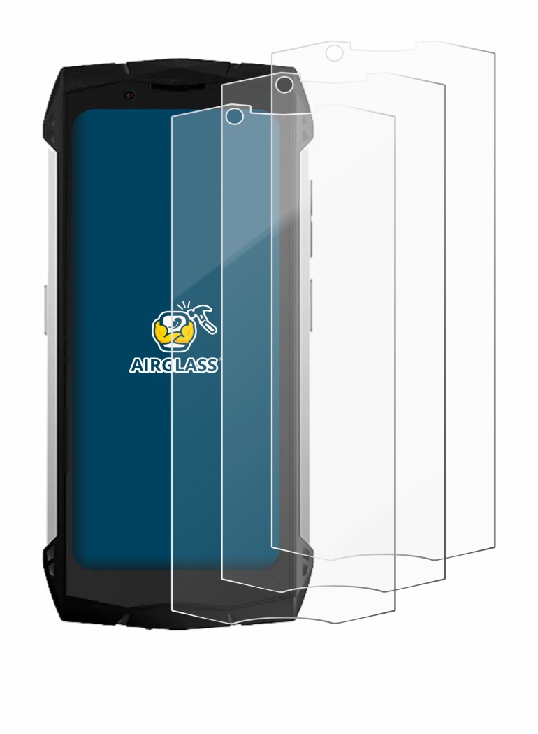 Image of the device Doogee S Mini with a wide variety of screen protectors.