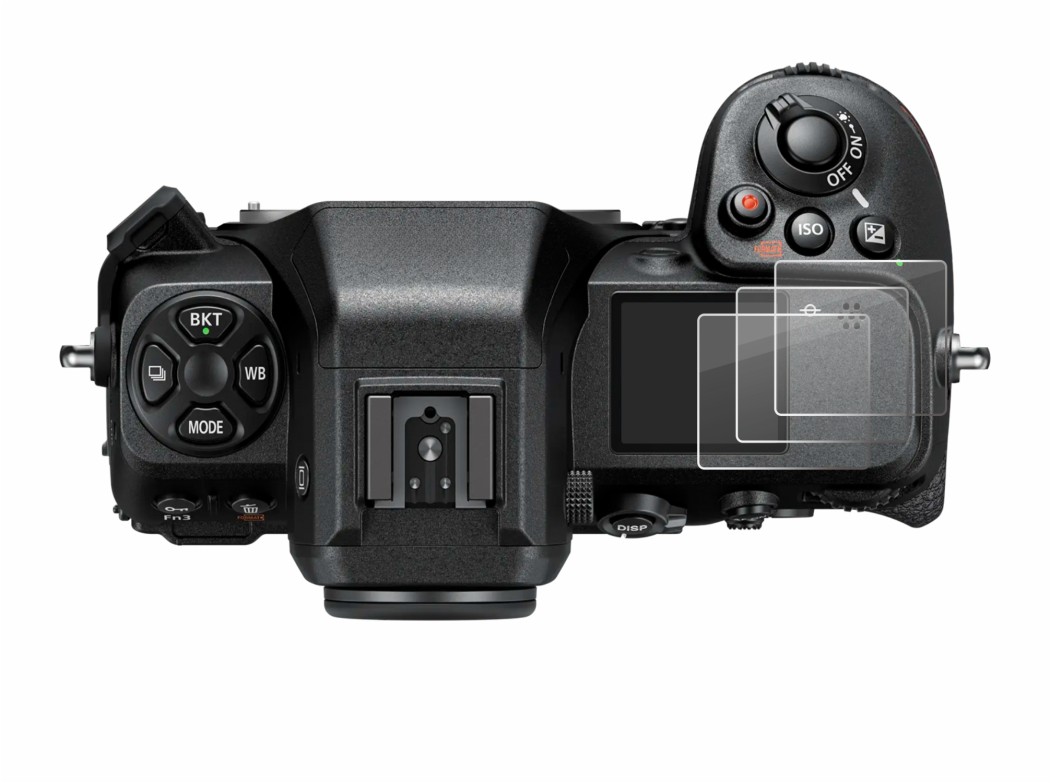 Image of the device Nikon Z 8 (top plate display) with a wide variety of screen protectors.