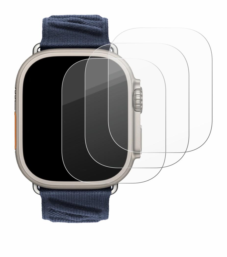 Abbildung des Geräts Apple Watch Hermès Ultra 2 mit einer Vielzahl des Displayschutzes.