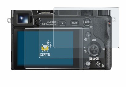Image of the device Sony Alpha 6000 with a wide variety of screen protectors.