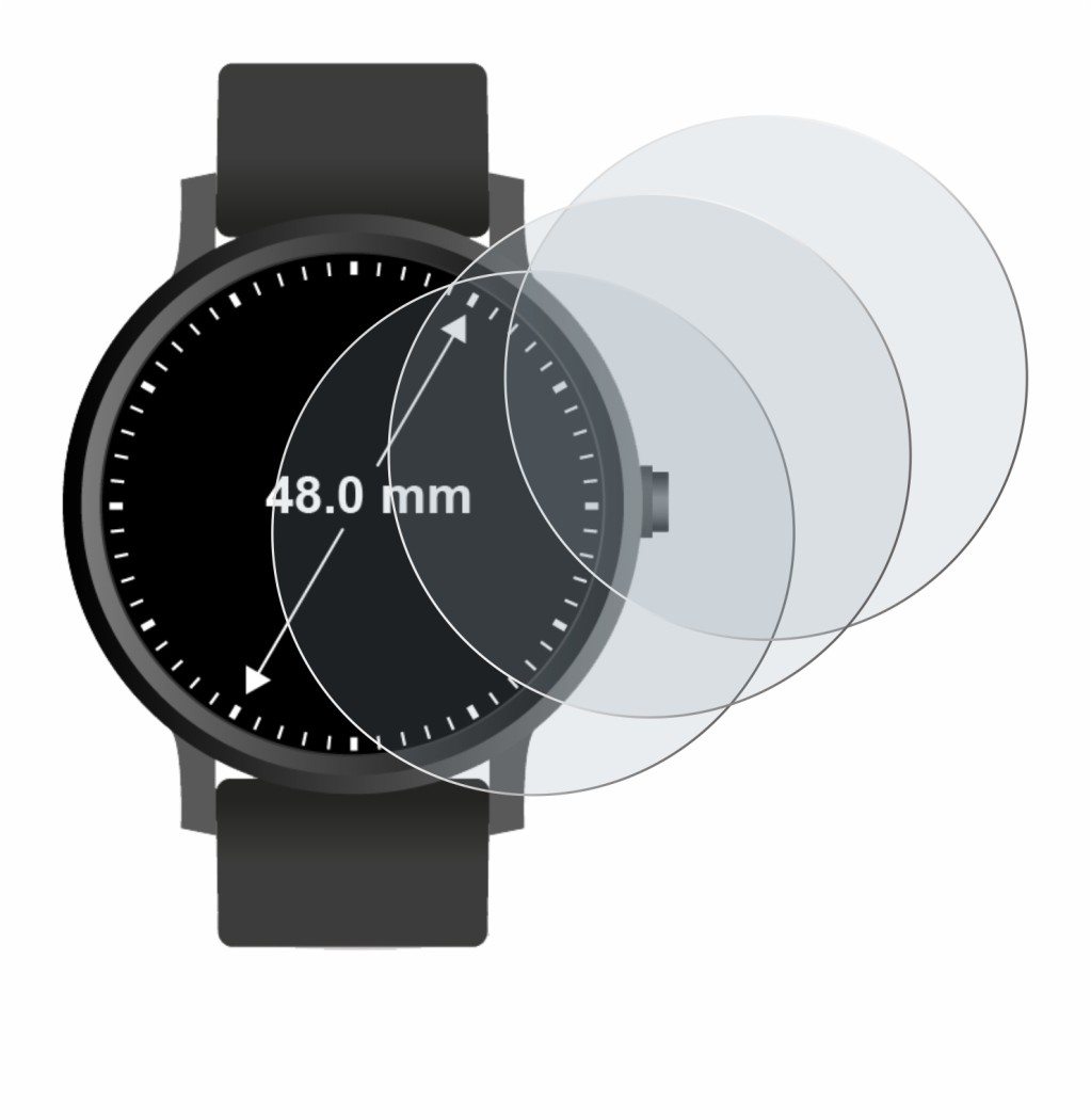 Abbildung des Geräts Armbanduhren (Kreisrund, ø: 48 mm) mit einer Vielzahl des Displayschutzes.