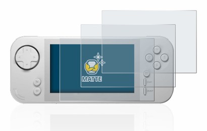 Immagine del dispositivo Evercade EXP con un'ampia varietà di protezioni per lo schermo.