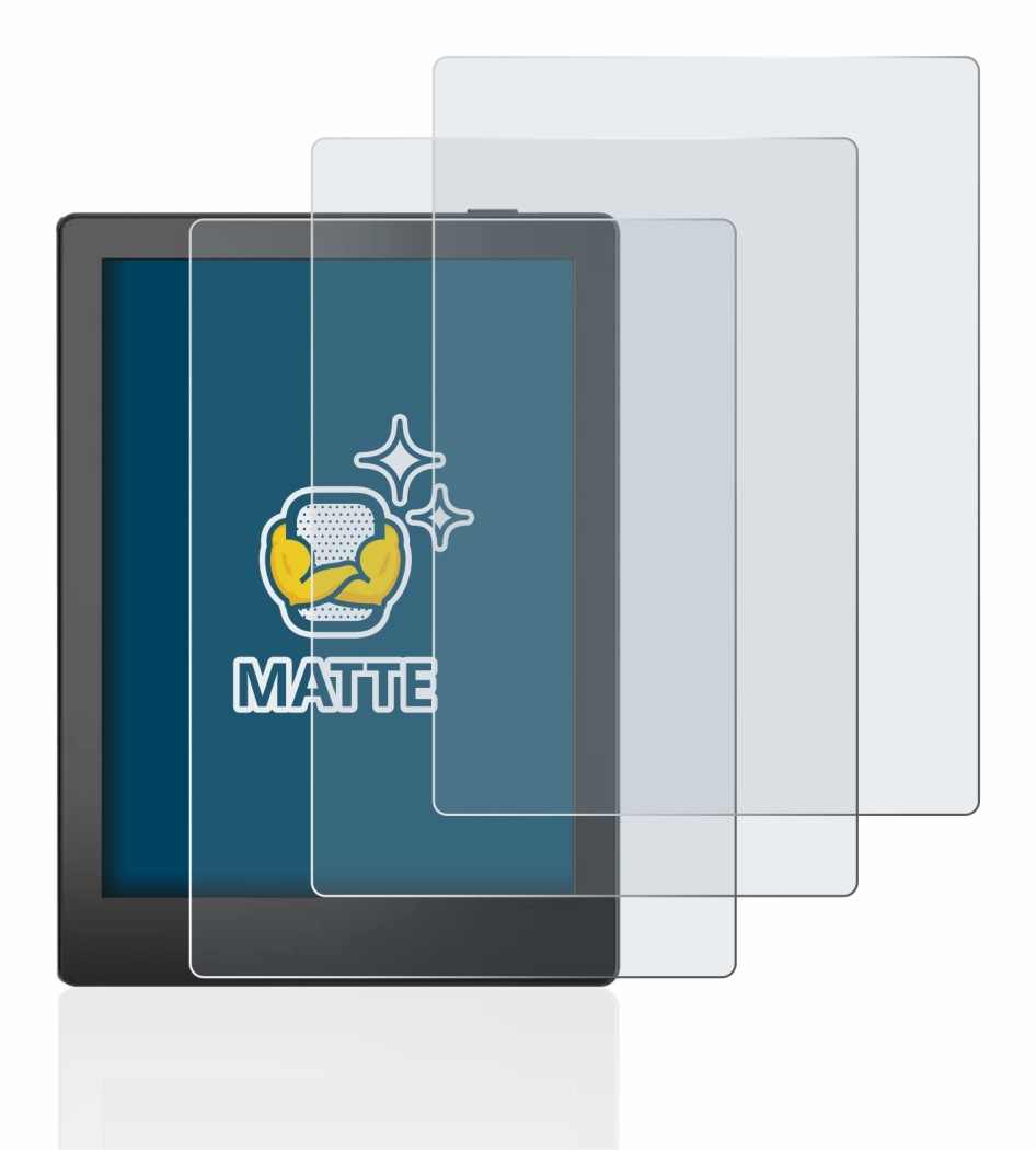 Immagine del dispositivo Boox Poke 5 con un'ampia varietà di protezioni per lo schermo.