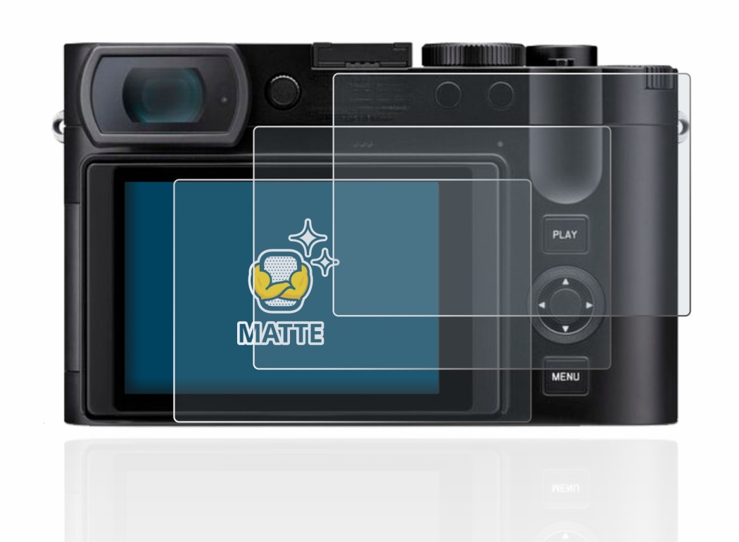 Immagine del dispositivo Leica Q3 con un'ampia varietà di protezioni per lo schermo.