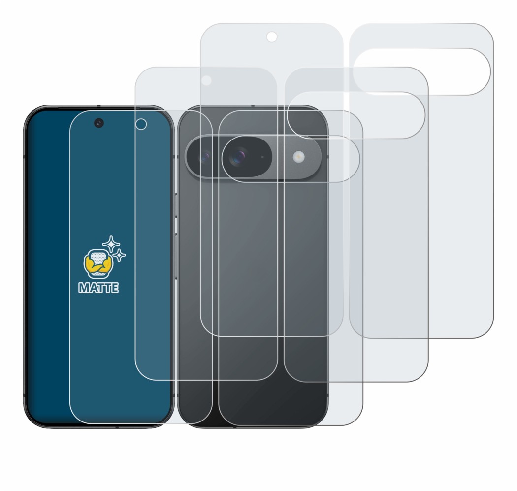Image of the device Google Pixel 9 (Front+Back) with a wide variety of screen protectors.