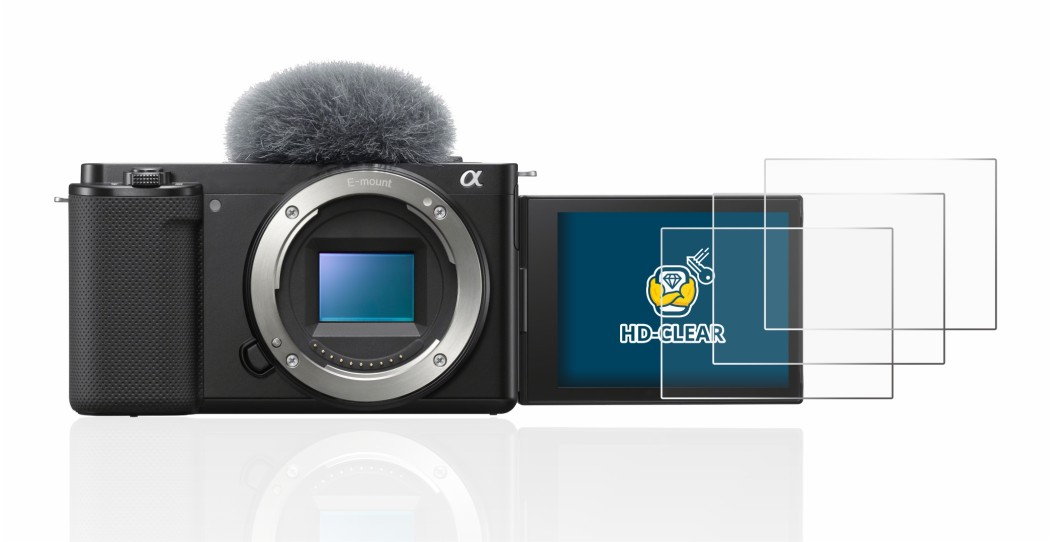 Image de l'appareil Sony Alpha ZV-E10 avec une grande variété de protections d'écran.