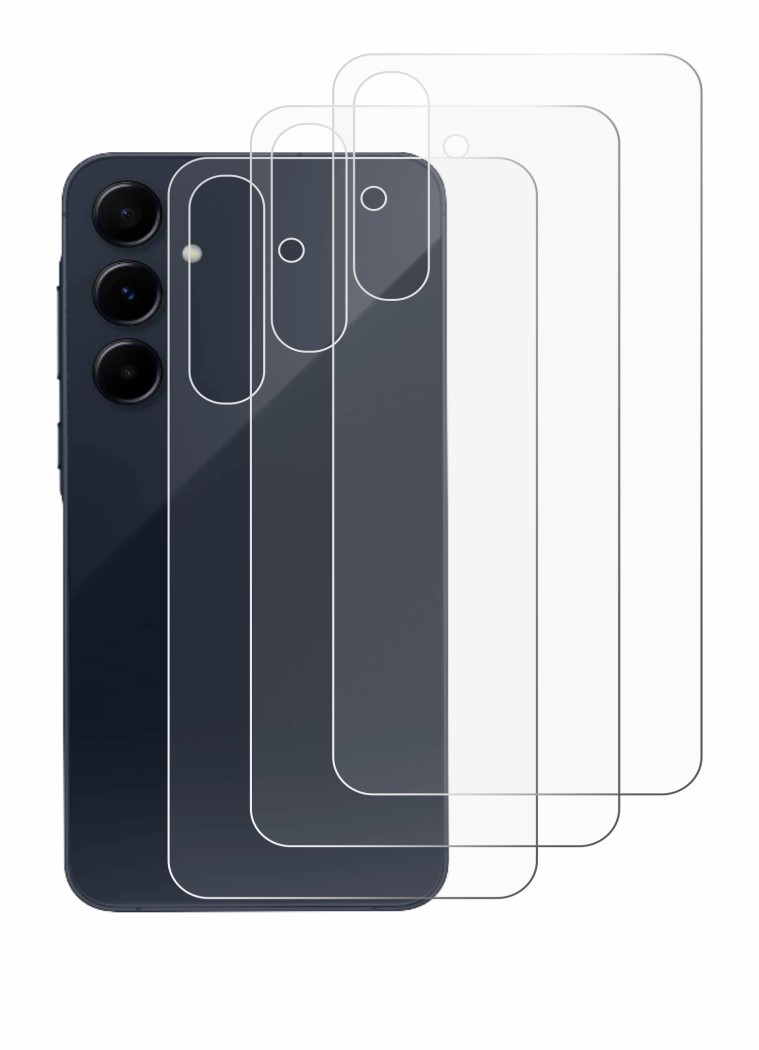 Abbildung des Geräts Samsung Galaxy A55 5G (Rückseite) mit einer Vielzahl des Displayschutzes.