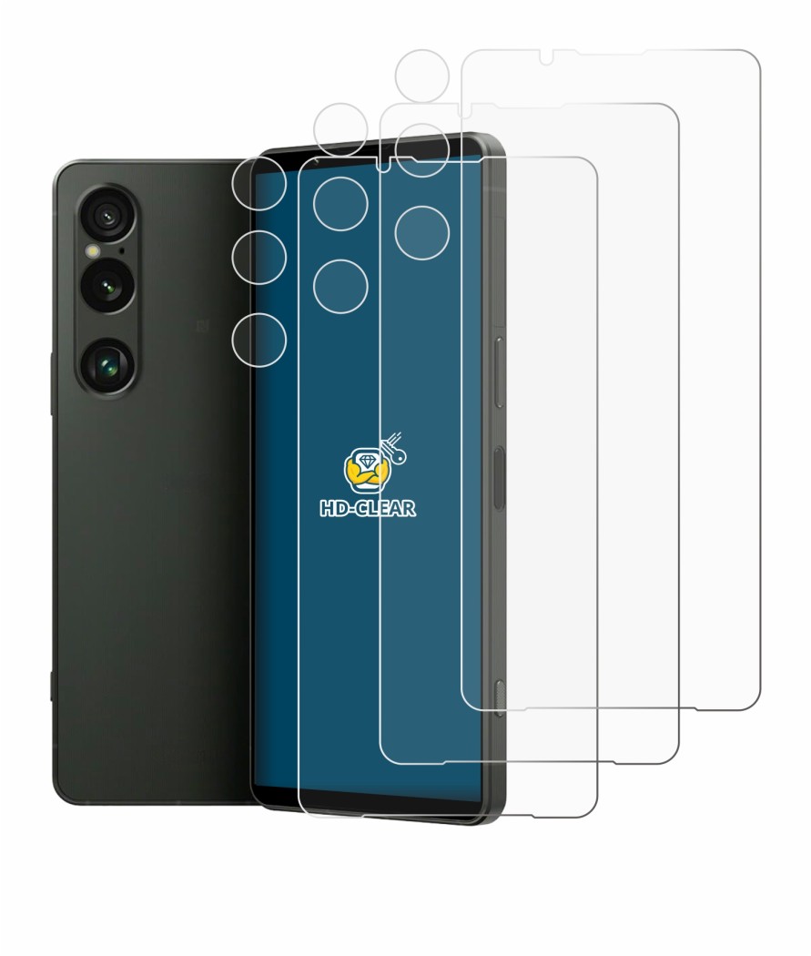 Abbildung des Geräts Sony Xperia 1 VI (Display+Kamera) mit einer Vielzahl des Displayschutzes.