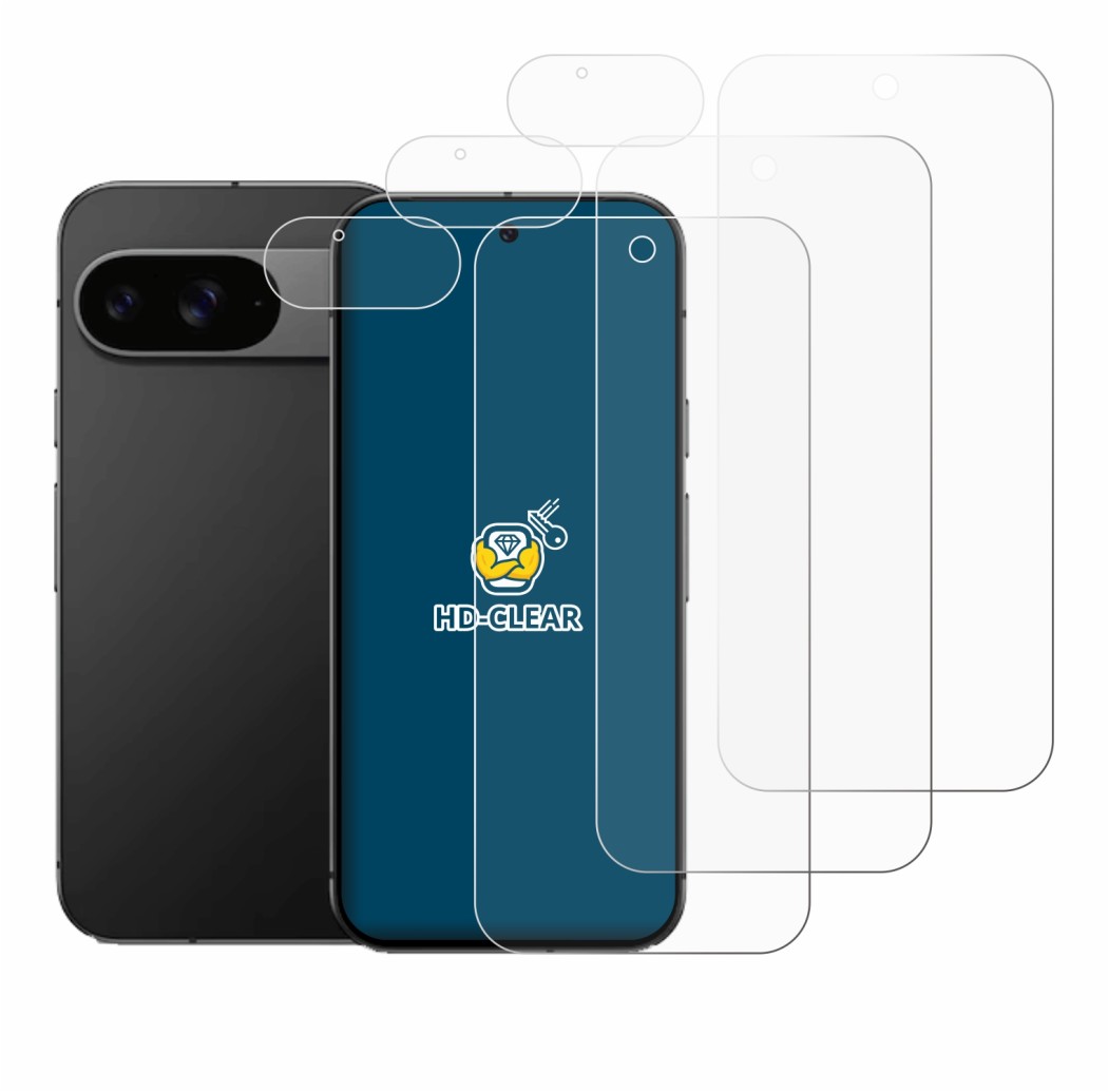 Image of the device Google Pixel 9 (Front+Camera) with a wide variety of screen protectors.