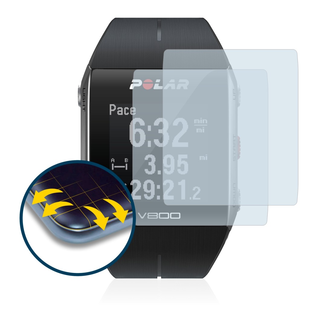 Image of the device Polar V800 with a wide variety of screen protectors.