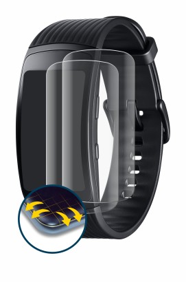 Imagen del dispositivo Samsung Gear Fit 2 Pro con una amplia variedad de protectores de pantalla.