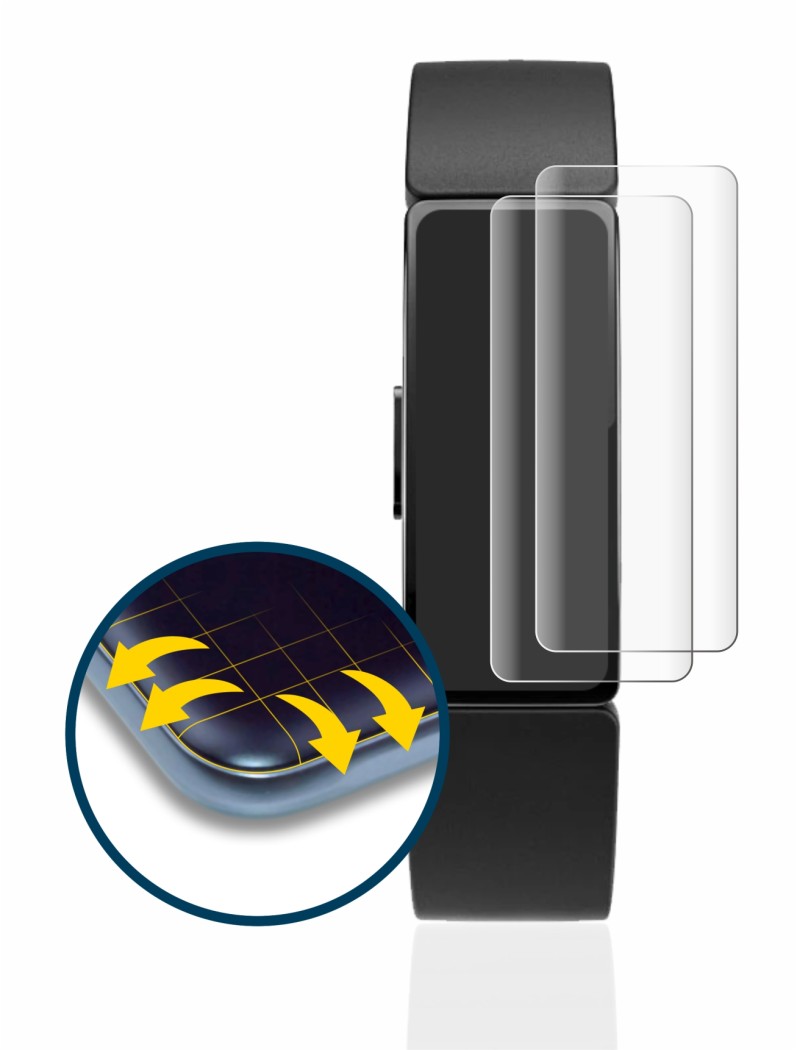 Imagen del dispositivo Fitbit Inspire con una amplia variedad de protectores de pantalla.