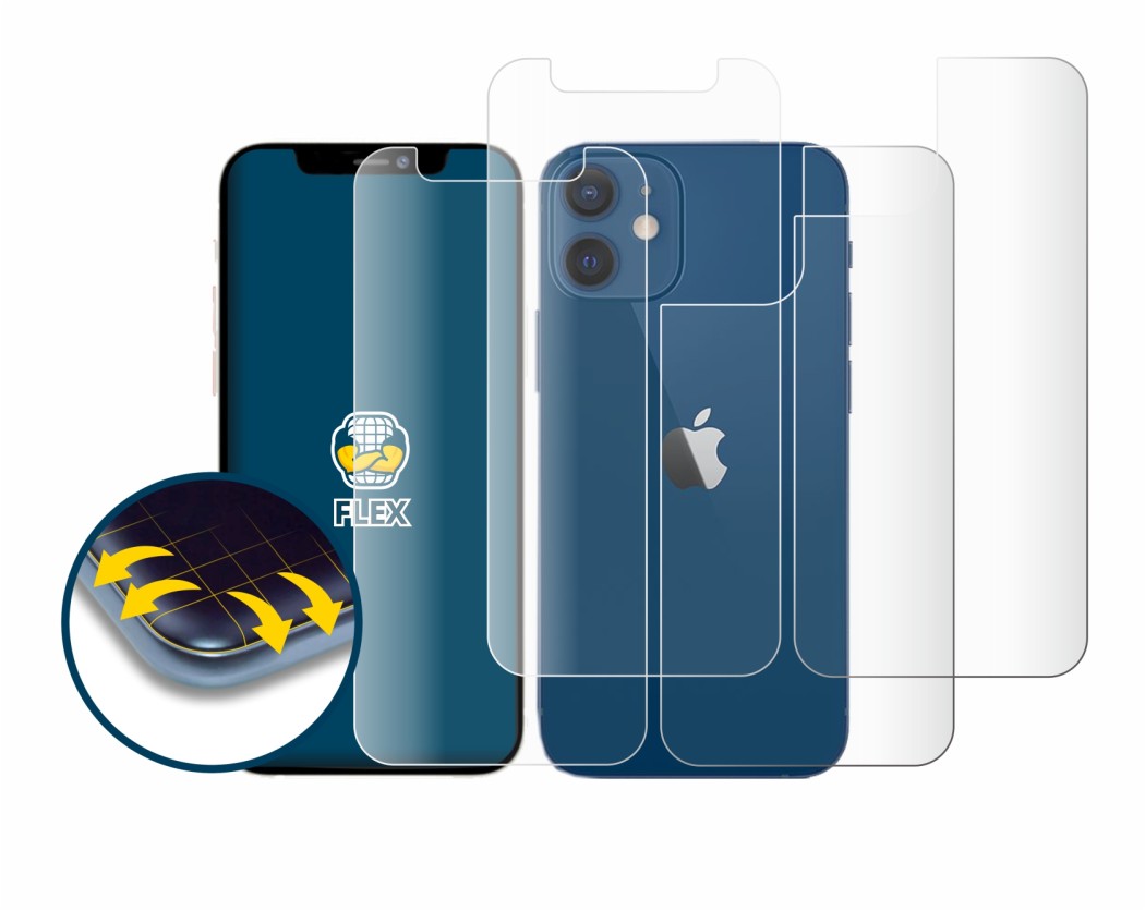 Image of the device Apple iPhone 12 mini (Front+Back) with a wide variety of screen protectors.