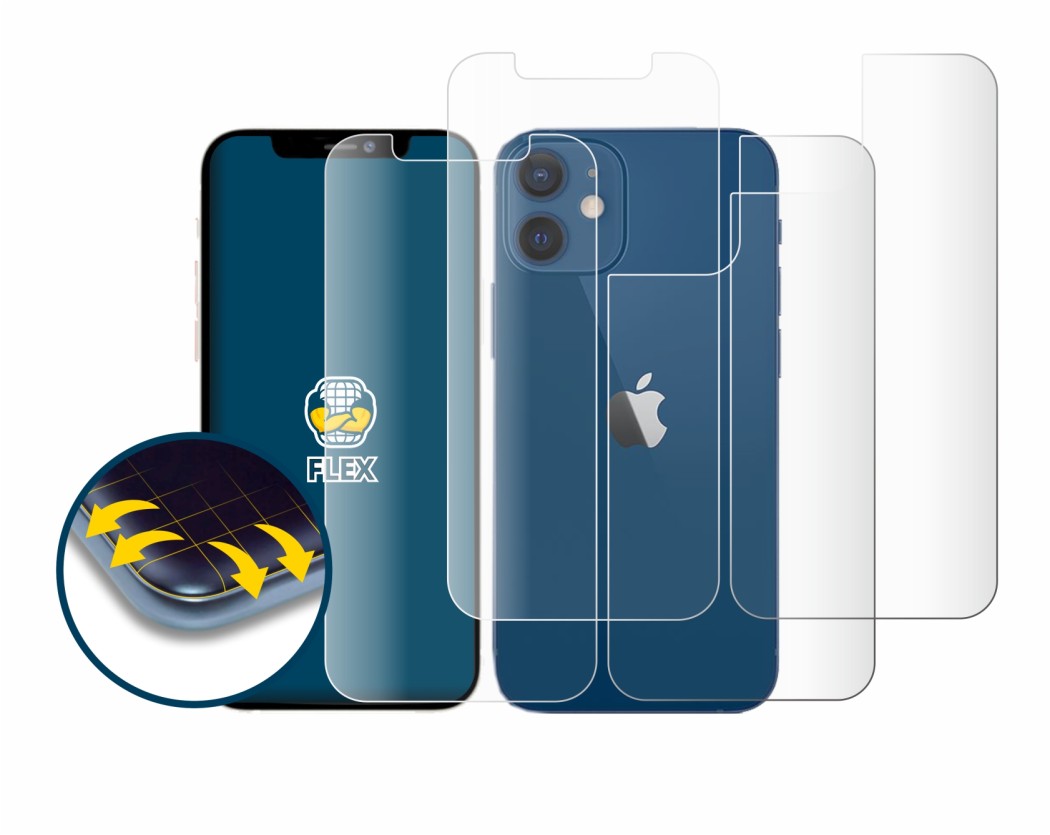 Immagine del dispositivo Apple iPhone 12 (Fronte+Retro) con un'ampia varietà di protezioni per lo schermo.
