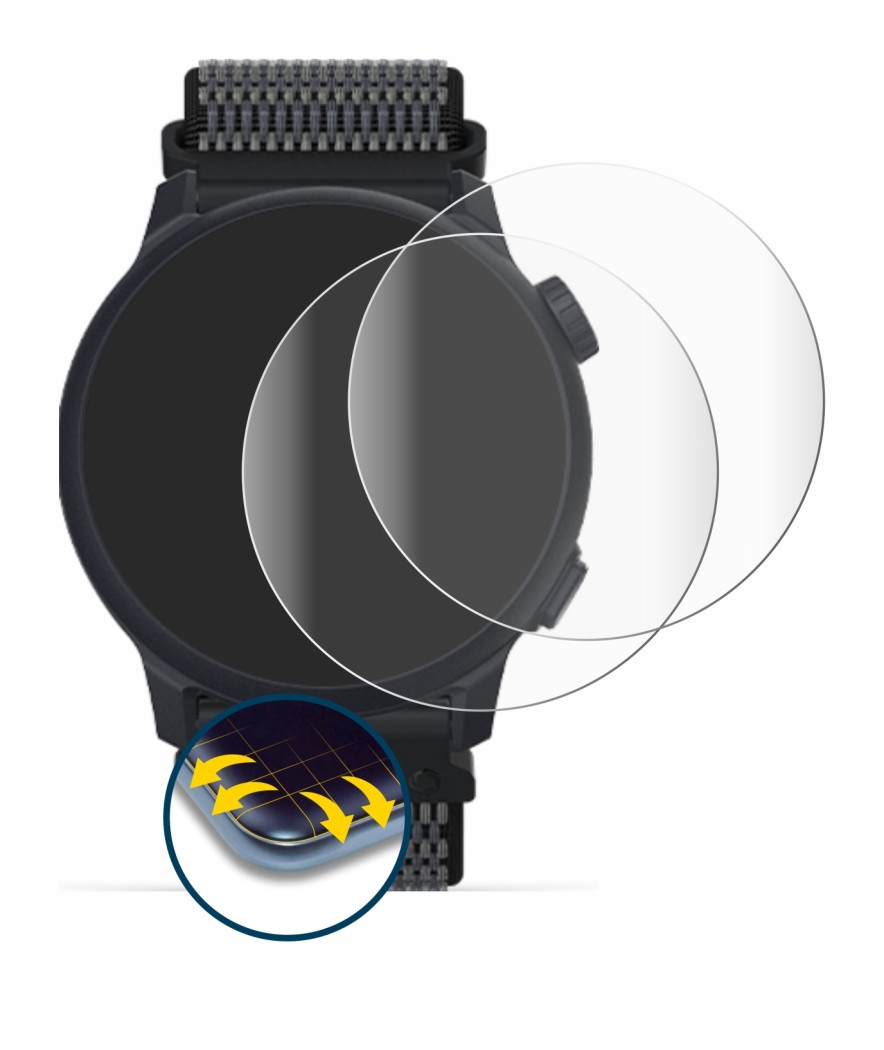 Image de l'appareil Coros Pace 2 avec une grande variété de protections d'écran.