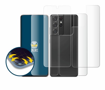 Imagen del dispositivo Samsung Galaxy S21 Ultra 5G (Frontal+Trasero) con una amplia variedad de protectores de pantalla.