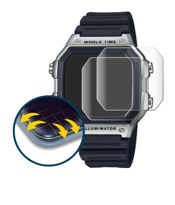 Immagine del dispositivo Casio AE-1200WH con un'ampia varietà di protezioni per lo schermo.