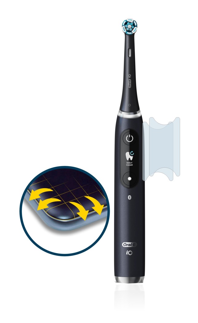 Imagen del dispositivo Oral-B iO 9 con una amplia variedad de protectores de pantalla.