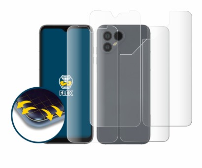 Imagen del dispositivo Fairphone 4 (Frontal+Trasero) con una amplia variedad de protectores de pantalla.