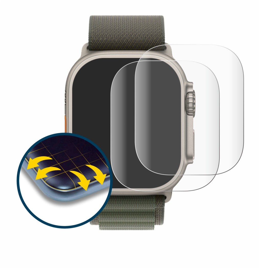Image of the device Apple Watch Ultra (49 mm) with a wide variety of screen protectors.