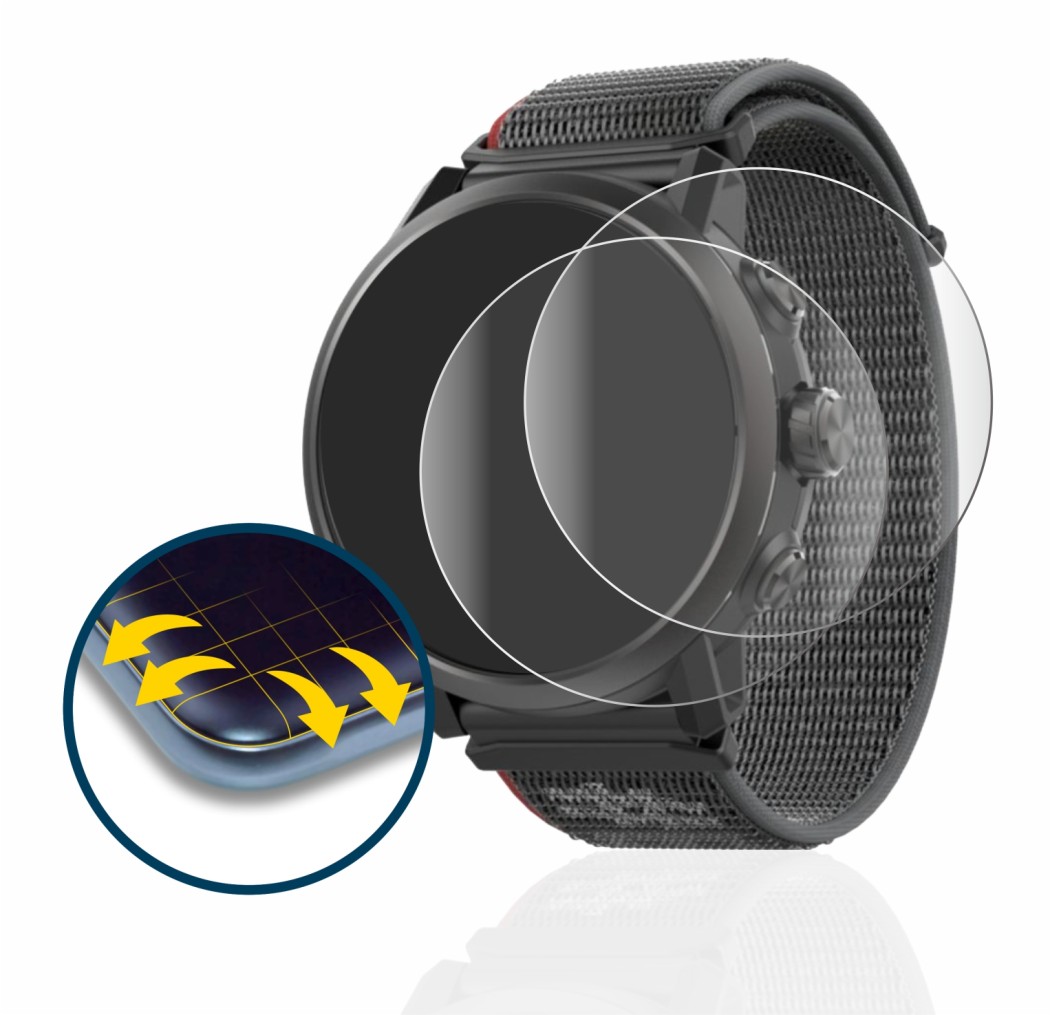 Image de l'appareil Coros Apex 2 avec une grande variété de protections d'écran.