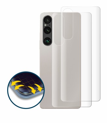 Immagine del dispositivo Sony Xperia 1 V (Posteriore) con un'ampia varietà di protezioni per lo schermo.