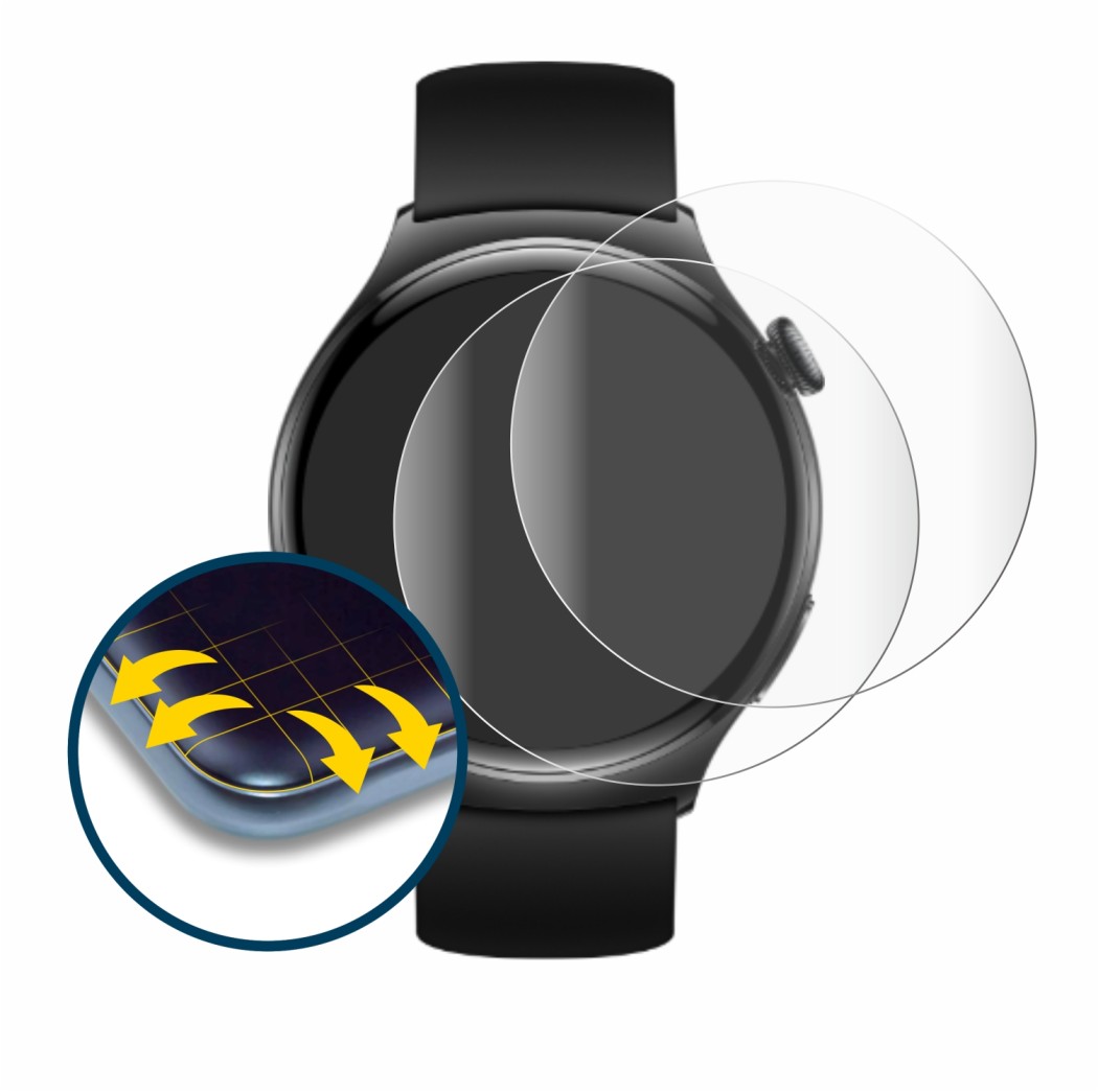 Abbildung des Geräts Huawei Watch 4 mit einer Vielzahl des Displayschutzes.
