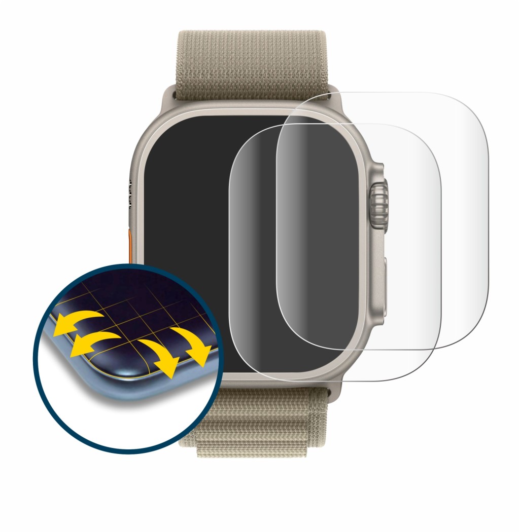Imagen del dispositivo Apple Watch Ultra 2 (49 mm) con una amplia variedad de protectores de pantalla.