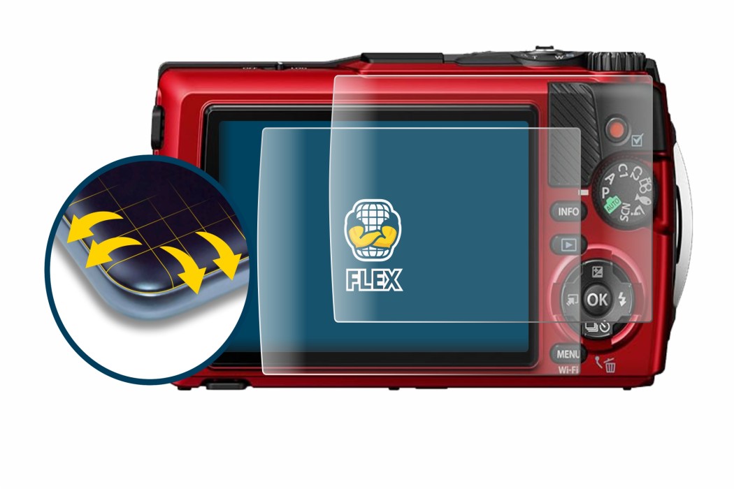 Image of the device Olympus OM System Tough TG-7 with a wide variety of screen protectors.