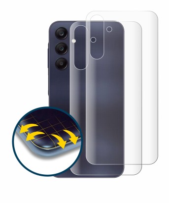 Abbildung des Geräts Samsung Galaxy A25 5G (Rückseite) mit einer Vielzahl des Displayschutzes.