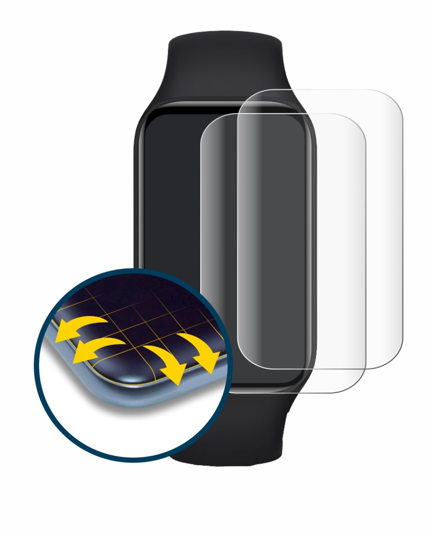 Abbildung des Geräts Xiaomi Smart Band 8 Active mit einer Vielzahl des Displayschutzes.