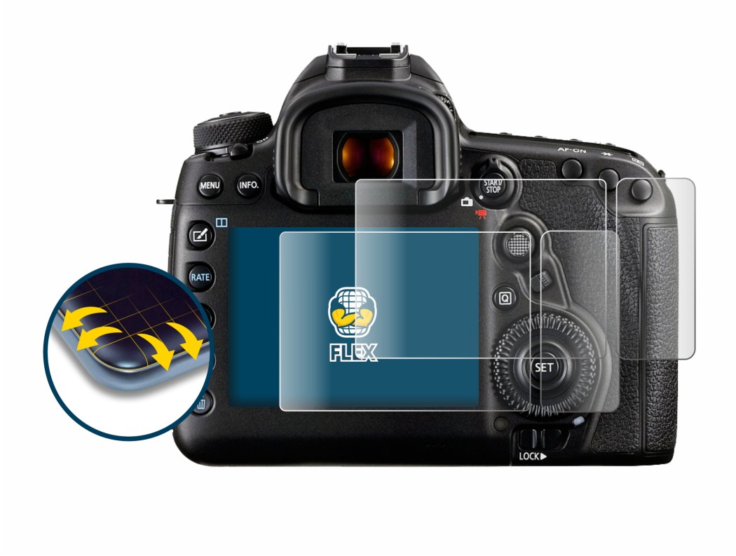 Image of the device Canon EOS 5D Mark IV (Display + top plate display) with a wide variety of screen protectors.