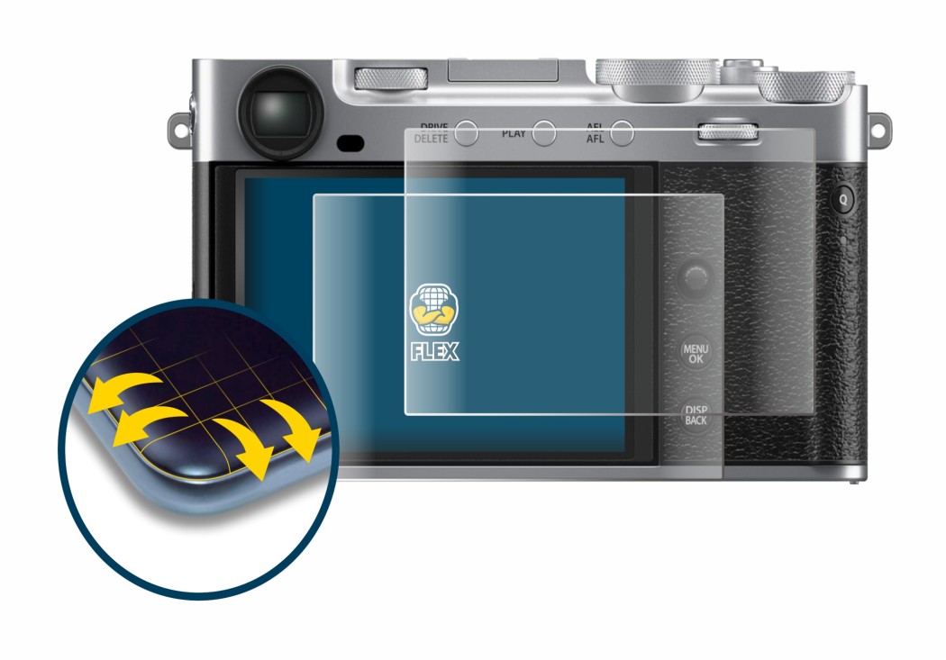 Image of the device Fujifilm X-E5 with a wide variety of screen protectors.